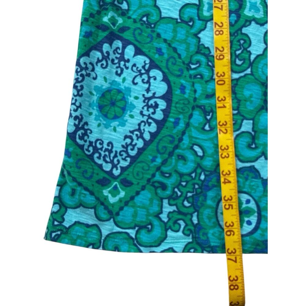 TOMMY BAHAMA Dress Batik Print Knit Green Blue Cap Sleeve Drawstring Waist Large - Picture 9 of 10